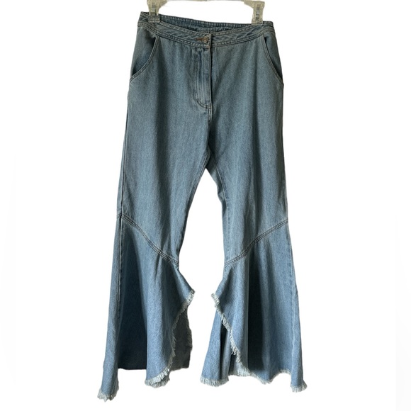 HONEYBUM Woman’s Raw Flare Hem High Rise Light Wash Jeans Size Large - Picture 2 of 12